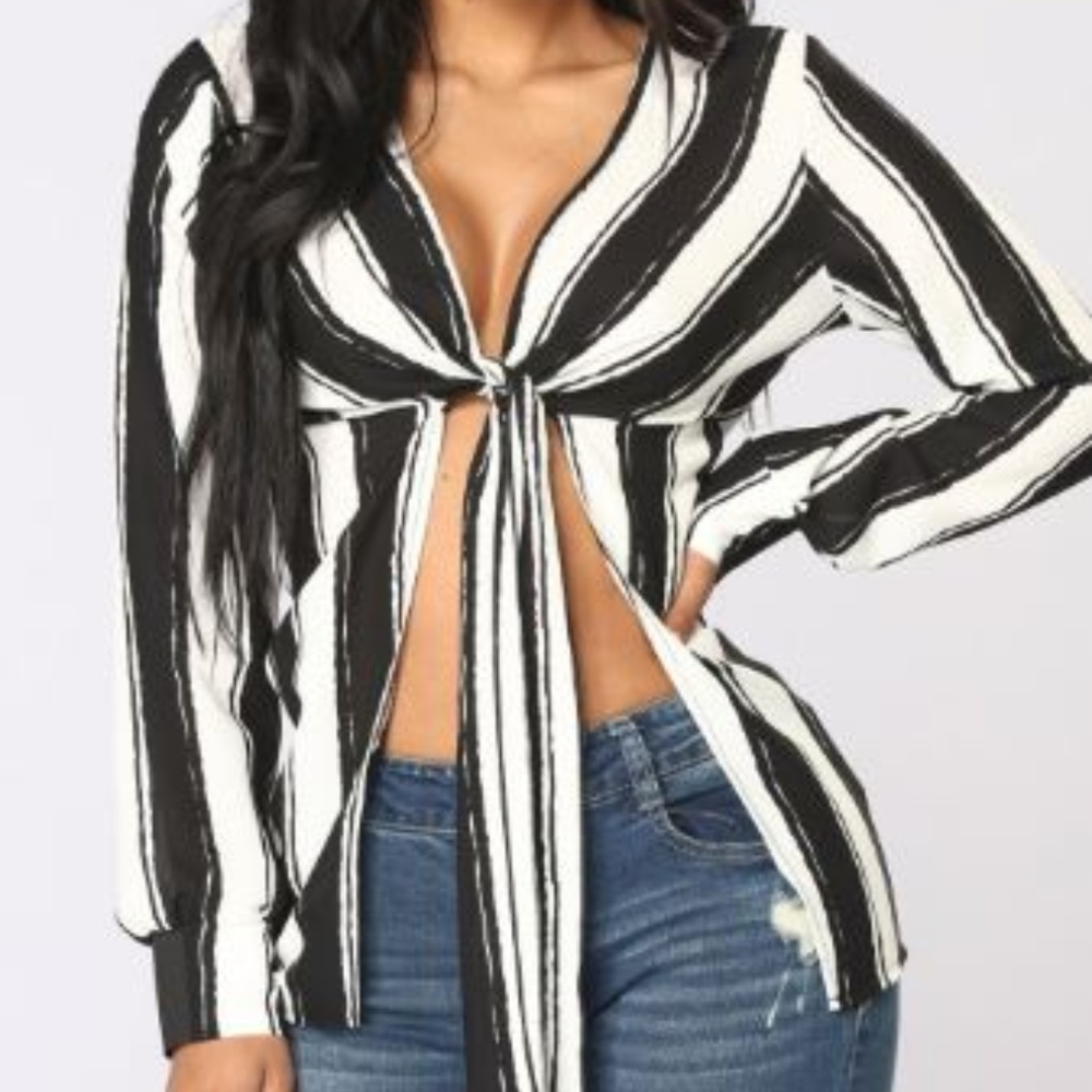 Black and White Tie Up Top